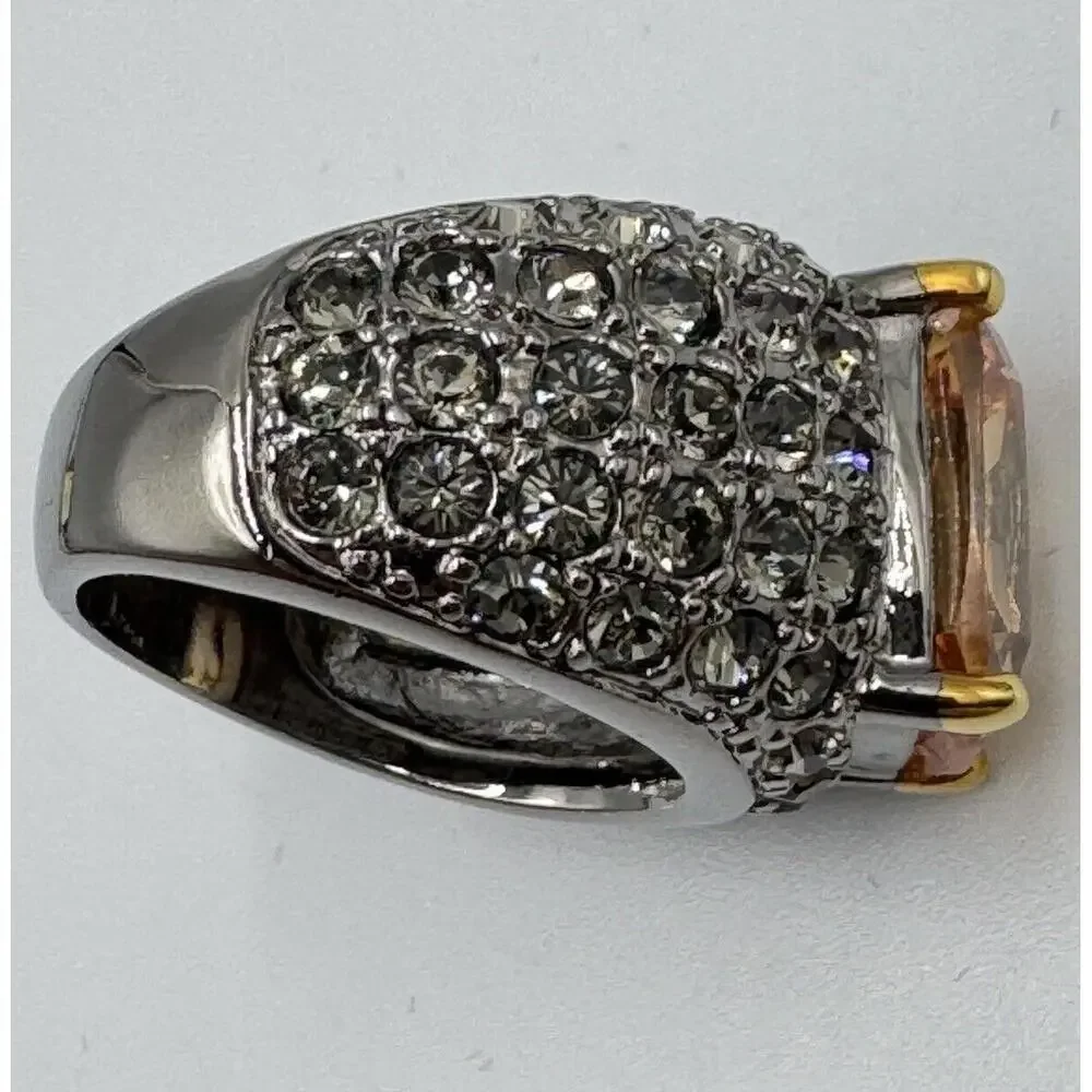 Nolan Miller Sparkly Peach CrystalGun‎ Metal Band Cocktail Statement Ring Size 6